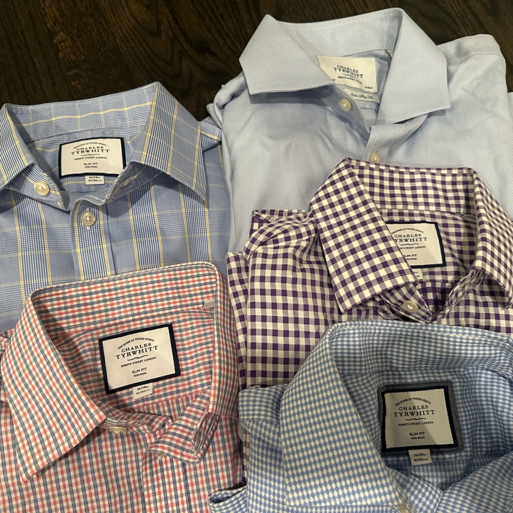 Men’s Charles Tyrwhitt Slim Fit button down shirts- size 16/34 in - pack of 5